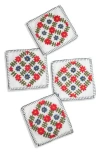 Tiramisu Verdant Bloom Hand-embroidered Cocktail Napkins In White Multi