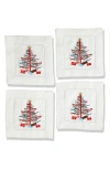 Tiramisu Embroidered Set Of 4 Holiday Cocktail Napkins In White