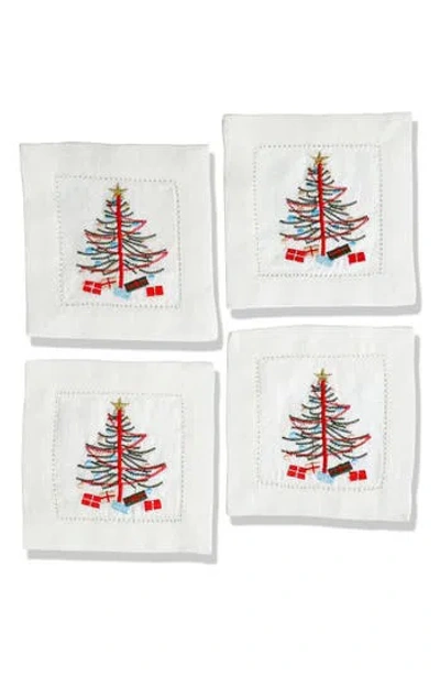 Tiramisu Embroidered Set Of 4 Holiday Cocktail Napkins In White
