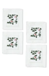 Tiramisu Embroidered Set Of 4 Holiday Cocktail Napkins In Green