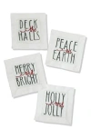 Tiramisu Embroidered Set Of 4 Holiday Cocktail Napkins In White