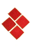 Tiramisu Embroidered Snowflake Set Of 4 Linen Cocktail Napkins In Red