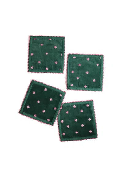 Tiramisu Emerald Blossom Luxury Cocktail Napkins In Green