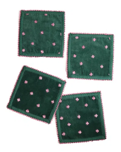 Tiramisu Emerald Blossom Luxury Cocktail Napkins In Green