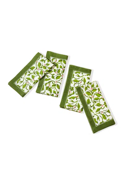 Tiramisu Evergreen Elegance Block Print Cotton Napkins