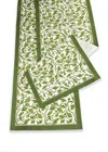 Tiramisu Evergreen Elegance Block Print Cotton Table Runner In Green