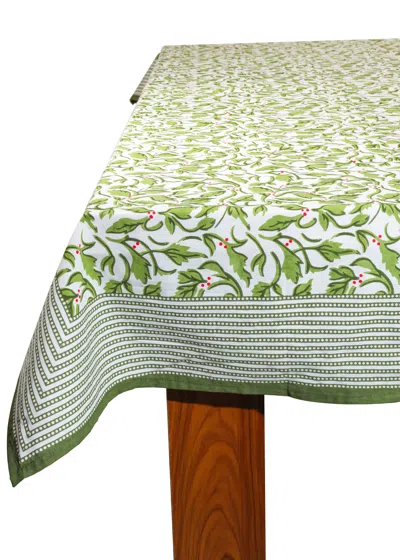 Tiramisu Evergreen Elegance Block Print Cotton Tablecloth