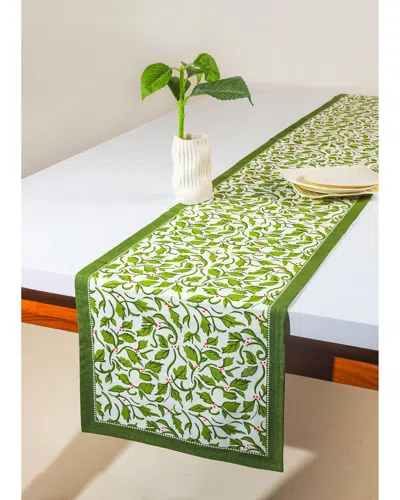 Tiramisu Evergreen Elegance Block Print Table Runner In Green