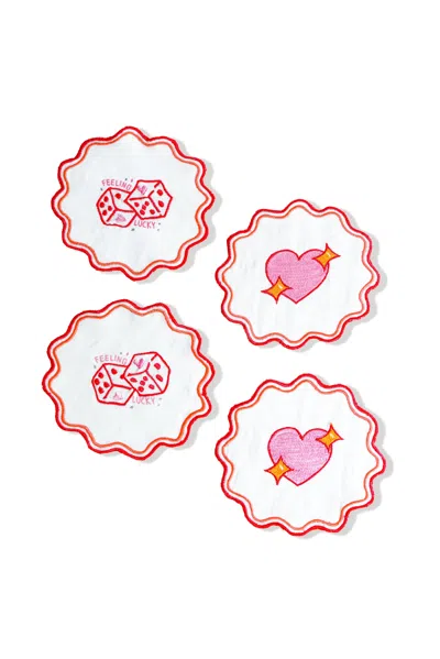 Tiramisu Feeling Lucky & Love Struck Cocktail Napkins (set Of 4) In Multi