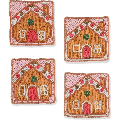 TIRAMISU TIRAMISU FESTIVE GINGERBREAD HOUSE SET OF 4 BEADED COASTERS