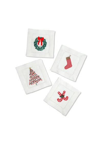 Tiramisu Festive Joy Cocktail Napkins In White