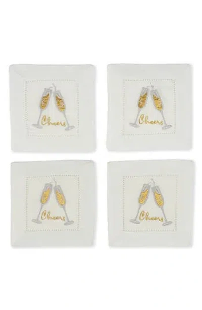 Tiramisu Fizz & Flutes Embroidered Linen Cocktail Napkins In White