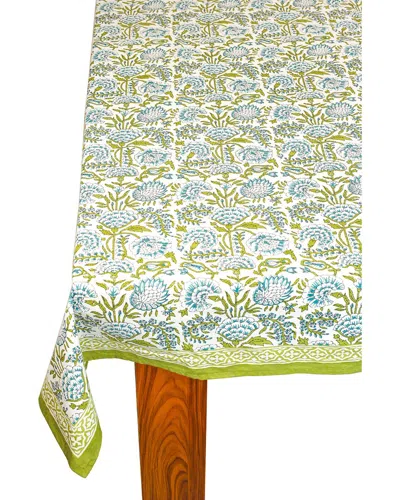 Tiramisu Fresh Foliage Block Print Cotton Tablecloth In Green