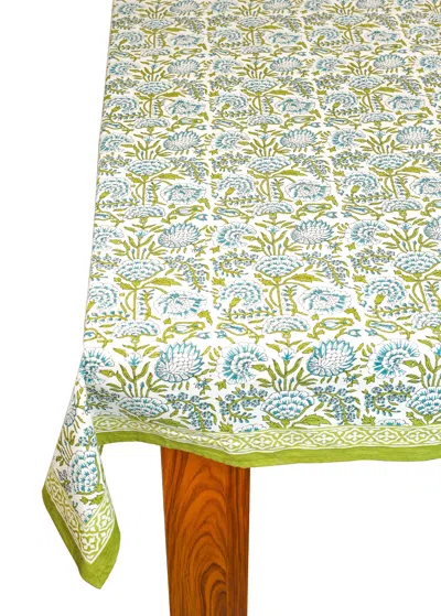 Tiramisu Fresh Foliage Block Print Cotton Tablecloth