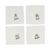 Tiramisu Gin Toast Embroidered Linen Cocktail Napkins In White