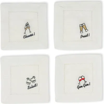 Tiramisu Gin Toast Embroidered Linen Cocktail Napkins In White