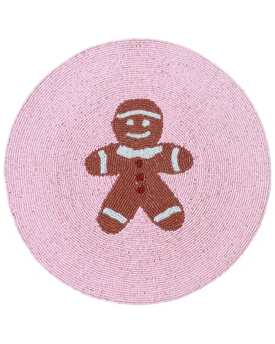 Tiramisu Gingerbread Man Beaded Holiday Placemat In Pink