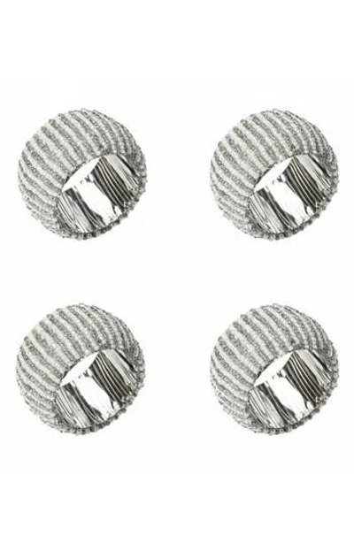 Tiramisu Set Of 4 Glacier Stripe Beaded Cuff Napkin Rings In Silver