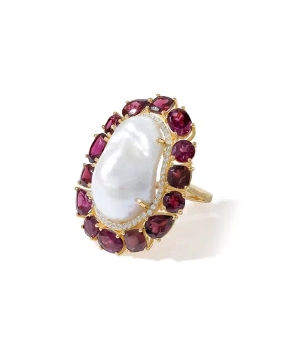 Tiramisu Gold Over Silver 33.34 Ct. Tw. Gemstone & 16-22mm Pearl Statement Ring
