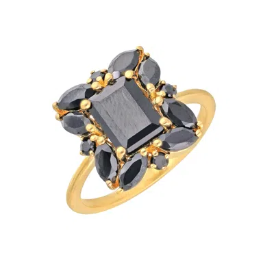 Tiramisu Gold Plated Over 925 Silver Black Onyx Cocktail Ring