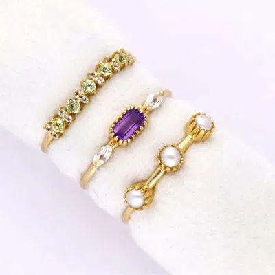 Tiramisu Gold Plated Over Silver Amethyst Set Of 3 Rings In Multi