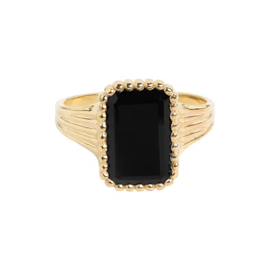Tiramisu Gold Plated Over Silver Black Onyx Solitaire Ring