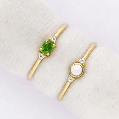 Tiramisu Gold Plated Over Silver Chrome Diopside Set Of 2 Ring In Green