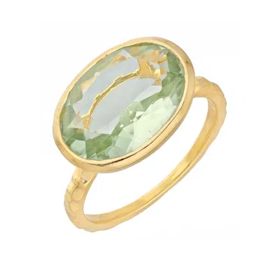 Tiramisu Gold Plated Over Silver Green Amethyst Solitaire Ring