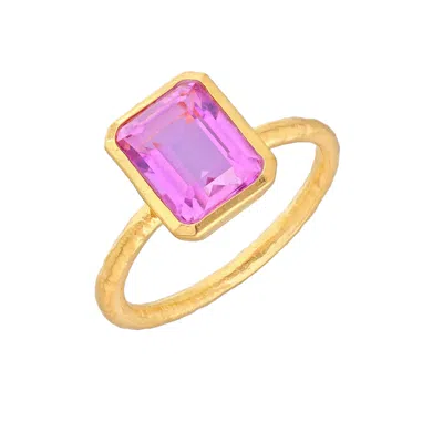Tiramisu Gold Plated Over Silver Kunzite Doublet Quartz Solitaire Ring