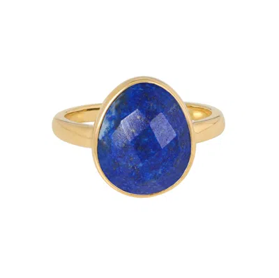 Tiramisu Gold Plated Over Silver Lapis Lazulli Solitaire Ring In Blue