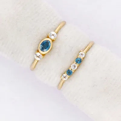 Tiramisu Gold Plated Over Silver London Blue Topaz Set Of 2 Ring