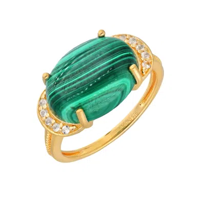 Tiramisu Gold Plated Over Silver Malachite Cocktail Ring