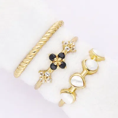 Tiramisu Gold Plated Over Silver Pearl Set Of 3 Rings