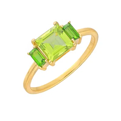 Tiramisu Gold Plated Over Silver Peridot Solitaire Ring In Green