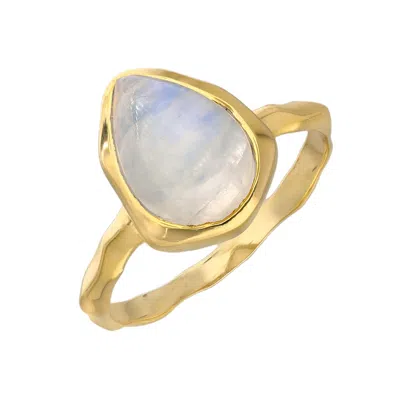 Tiramisu Gold Plated Over Silver Rainbow Moonstone Solitaire Ring In Blue