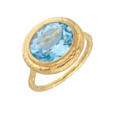 Tiramisu Gold Plated Over Silver Sky Blue Topaz Hammered Band Ring