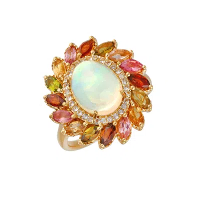 Tiramisu Gold Vermeil Over Silver Ethiopian Opal Cocktail Ring In Multi