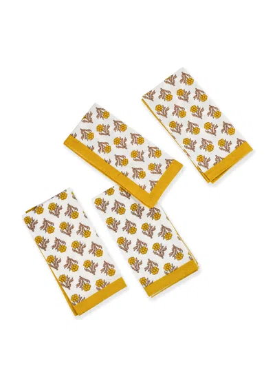 Tiramisu Golden Marigold Block Print Cotton Napkins