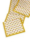 Tiramisu Golden Marigold Block Print Cotton Table Runner In Yellow
