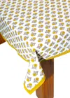 Tiramisu Golden Marigold Block Print Cotton Tablecloth In Yellow