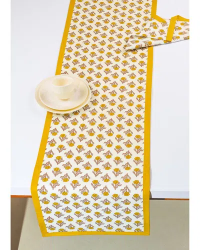 Tiramisu Golden Marigold Block Print Table Runner In Yellow