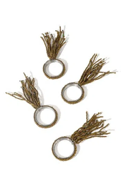 Tiramisu Golden Tassel Set Of 4 Beaded Napkin Rings In Brown