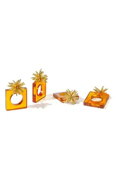 Tiramisu Golden Urchin Set Of 4 Amber Napkin Rings In Orange