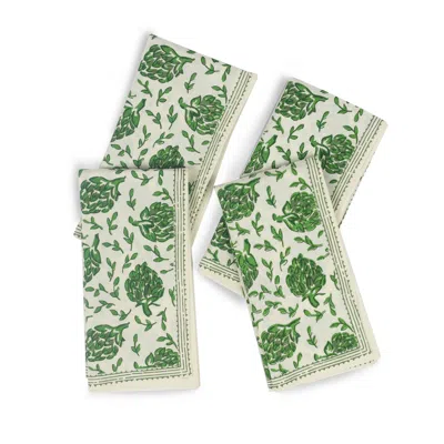 TIRAMISU GREEN ARTICHOKE BLISS BLOCK PRINT COTTON NAPKINS