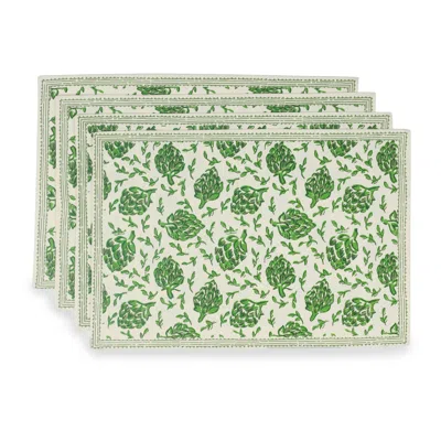 TIRAMISU GREEN ARTICHOKE BLISS BLOCK PRINT COTTON PLACEMATS