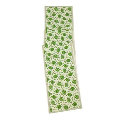 TIRAMISU GREEN ARTICHOKE BLISS BLOCK PRINT COTTON TABLE RUNNER