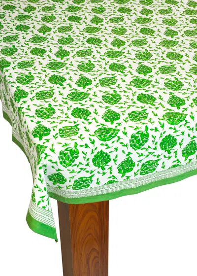 Tiramisu Green Artichoke Bliss Block Print Tablecloth