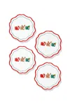 Tiramisu Holiday Cheer Embroidered Cocktail Napkins - Set Of 4 In Red