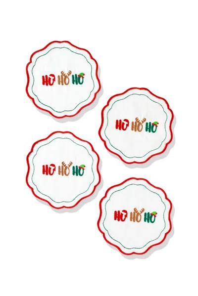 Tiramisu Holiday Cheer Embroidered Cocktail Napkins - Set Of 4 In Red
