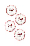Tiramisu Holiday Cheers Embroidered Cocktail Napkins - Set Of 4 In Red